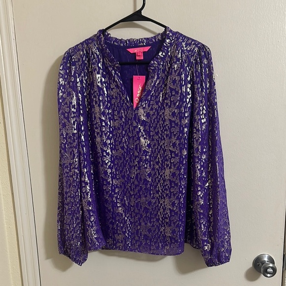NWT Lilly Pulitzer Giana Silk Long Sleeve Top - Picture 2 of 5